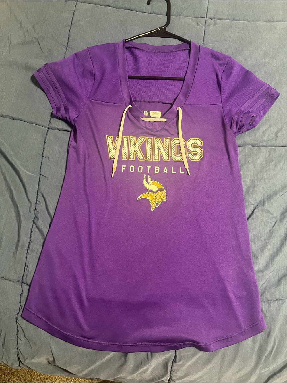 NFL Purple Vikings Football Short Sleeve Top with Yellow Accent